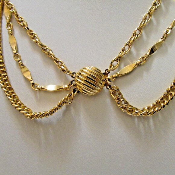 Symbolic Diamond Shape Gold Tone Pendant Elegant Multi Strand Necklace - Picture 7 of 11